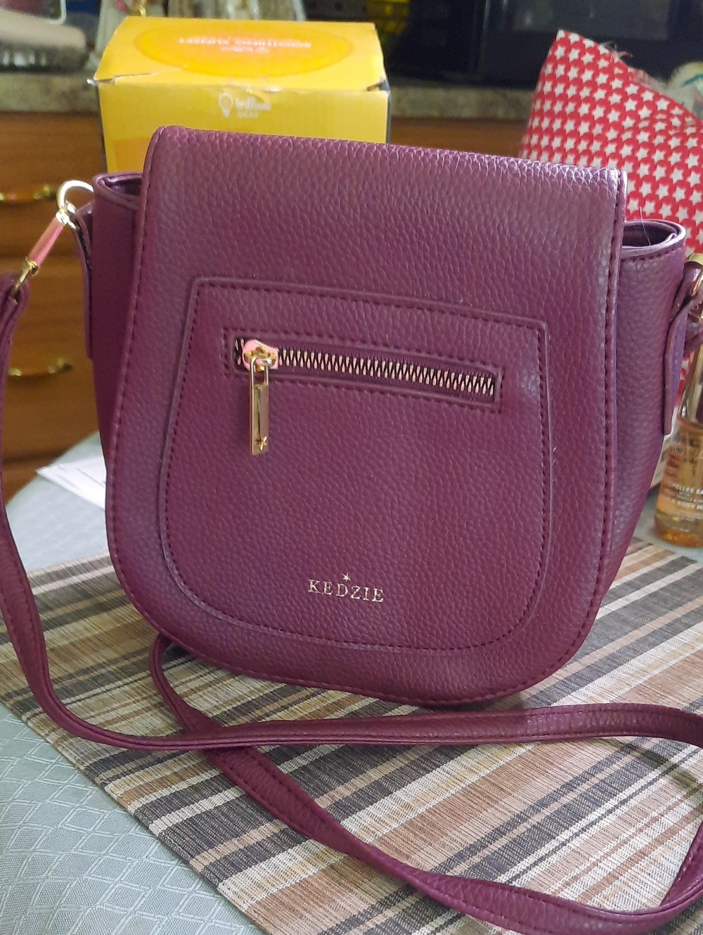 Kedzie Plum Crossbody Saddle Bag with Front Zip Pocket